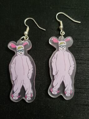 A Christmas Story Ralphie in Pink Bunny Pajamas acrylic earrings